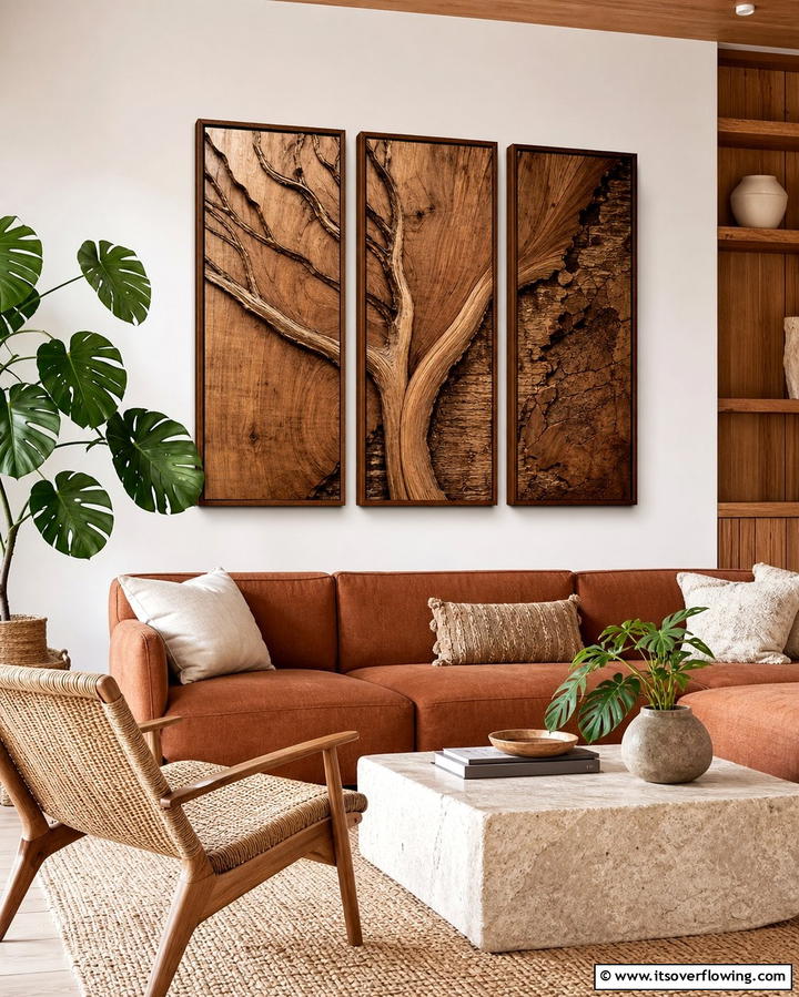 Nature Inspired Wood Art - 30 Living Room Wall Decor Ideas to Elevate Your Space