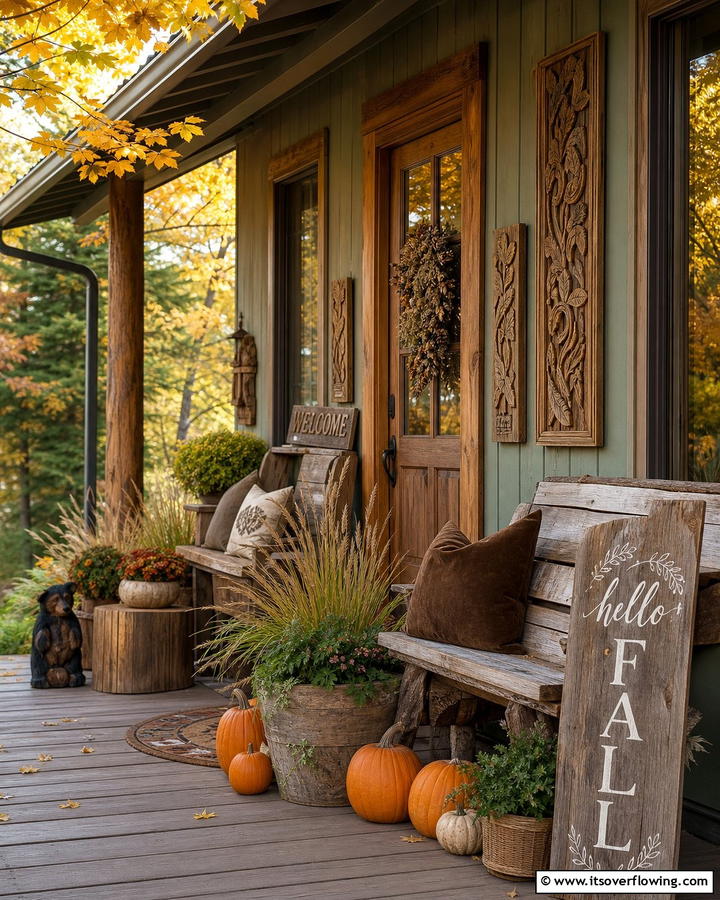 Nature Inspired Wood Decor - 21 Fall Porch Decor Ideas for a Warm Autumn Welcome