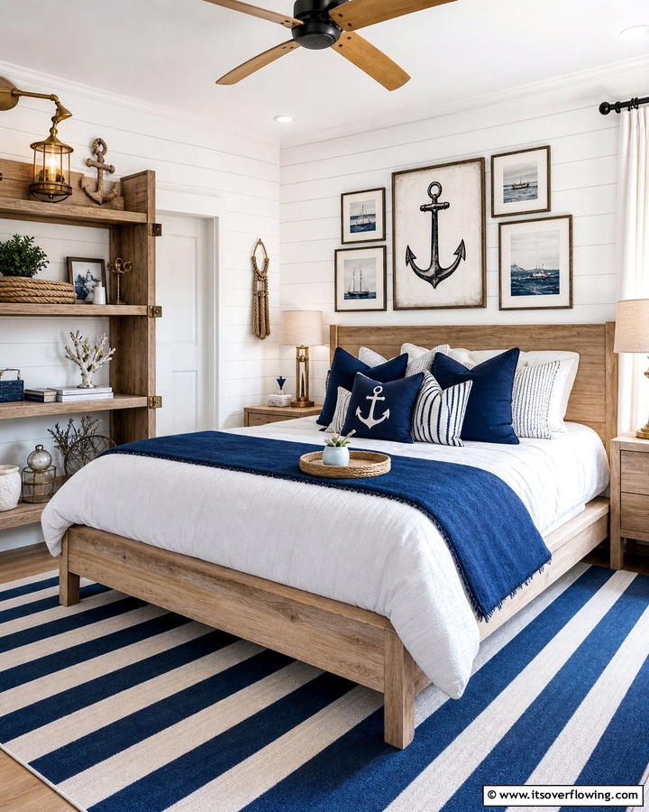 Nautical Accent Details - 21 Coastal Bedroom Ideas for Relaxing Beach Vibes