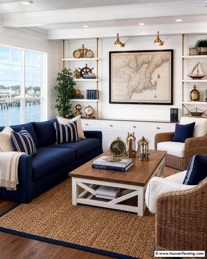Nautical Accent Styling - 21 Coastal Living Room Ideas with Nautical Accents