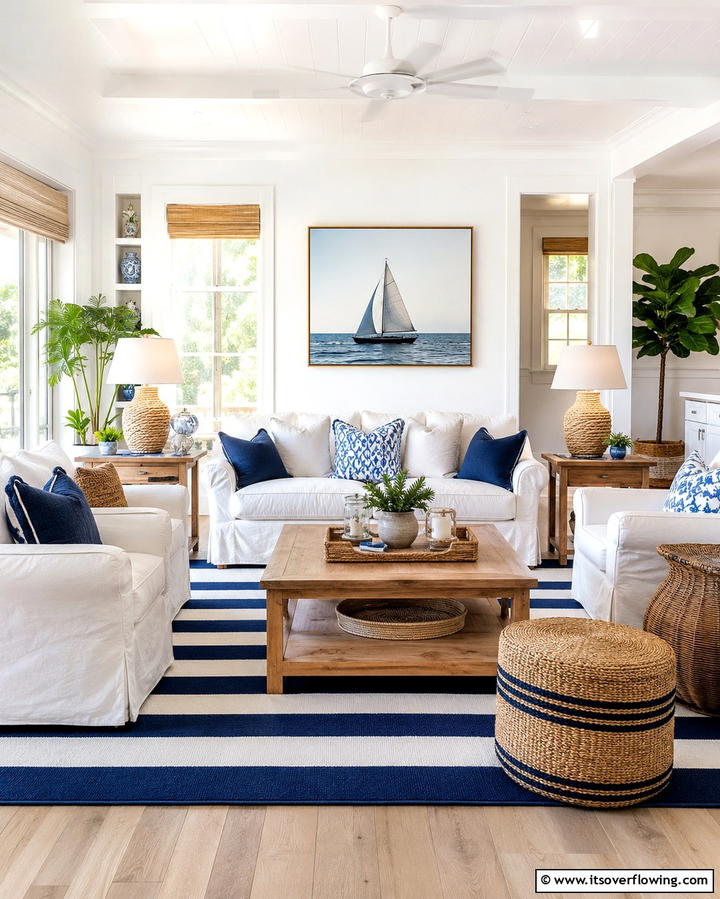 Nautical Accents - 30 Hamptons Living Room Ideas for Coastal-Inspired Elegance