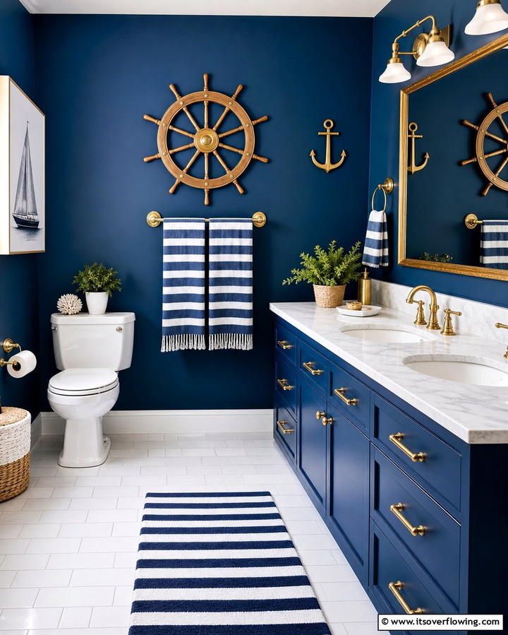 Nautical Blue and Gold Accents - 25 Blue and Gold Bathroom Ideas for a Luxurious Retreat