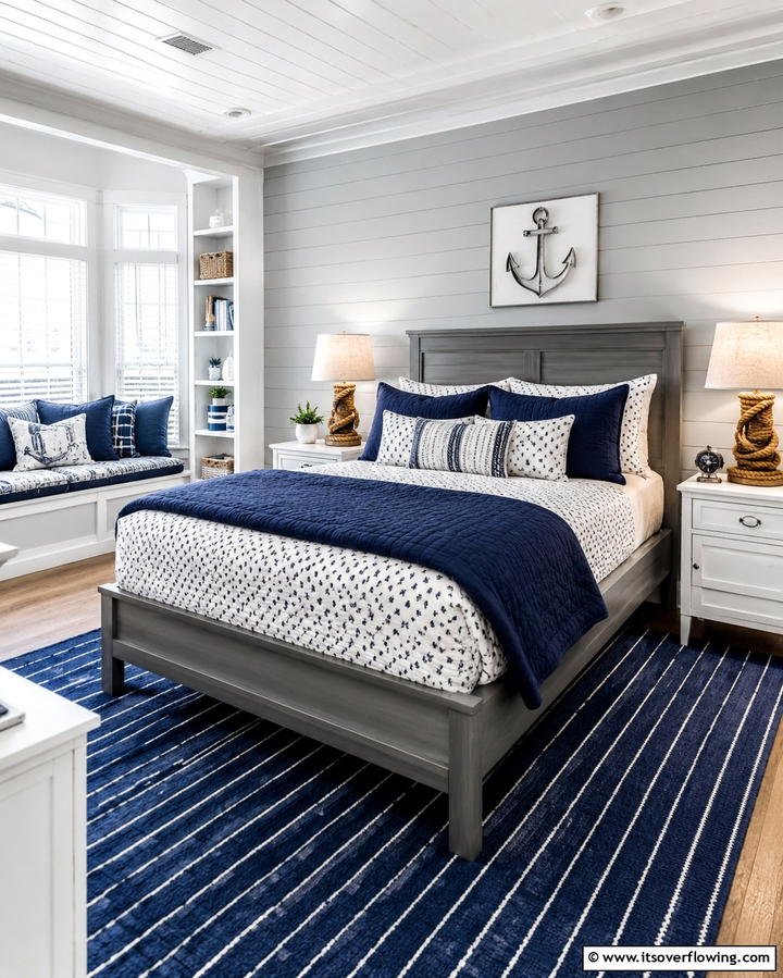 Nautical Inspired Accents - 25 Navy Blue and Grey Bedroom Ideas for Modern Style