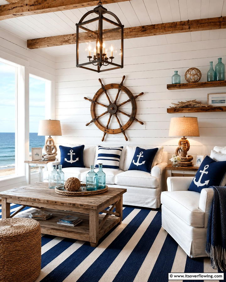Nautical Inspired Decor - 25 Beach House Living Room Ideas for a Coastal Vibe