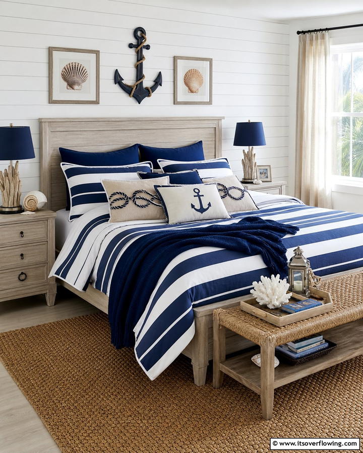 Nautical Inspired Decor - 25 Blue and White Bedroom Ideas for a Calming Space