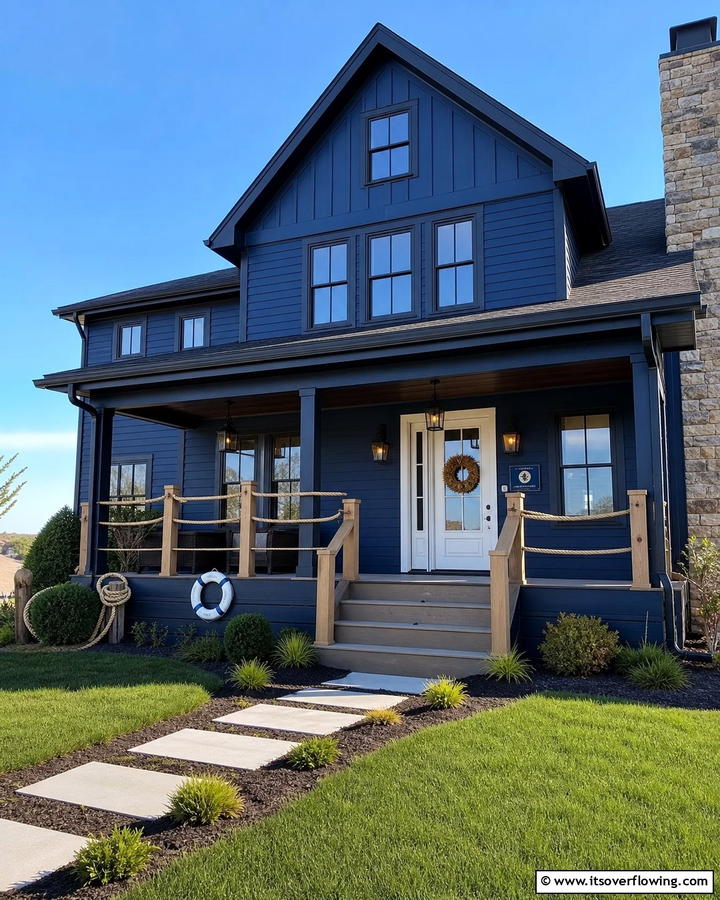 Nautical Inspired Exterior - 25 Blue House With Black Trim Ideas for a Striking Exterior