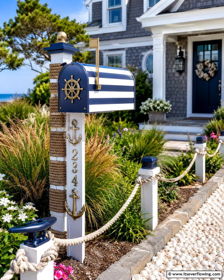 Nautical Inspired Mailbox Charm - 30 Mailbox Decor Ideas- Curb Appeal with Personality