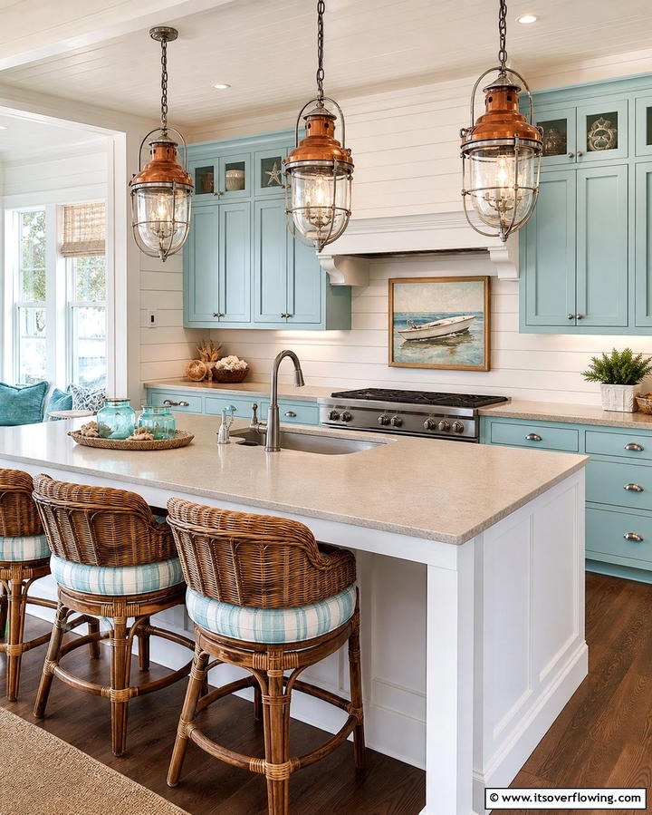 Nautical Inspired Pendant Lighting - 25 Coastal Kitchen Ideas for a Beach-Inspired Look