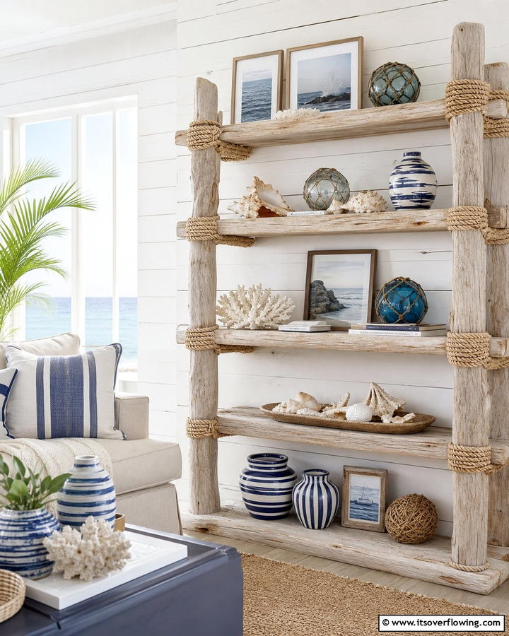 Nautical Inspired Shelf Decor - 21 Shelf Decor Ideas to Organize and Elevate Your Spaces