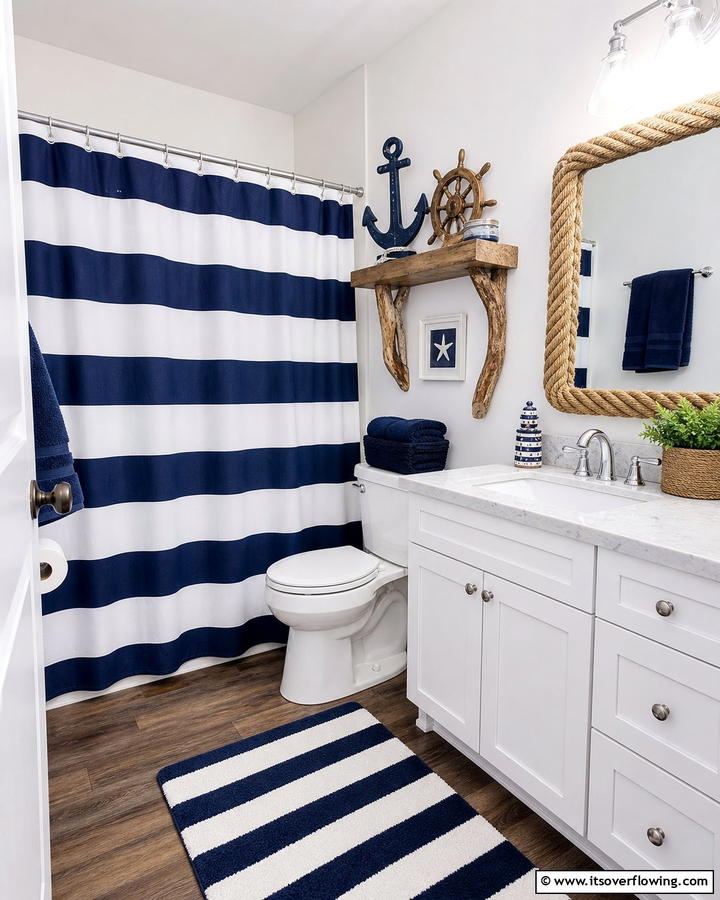 Nautical Inspired Stripes - 25 Blue and White Bathroom Ideas for a Fresh Look