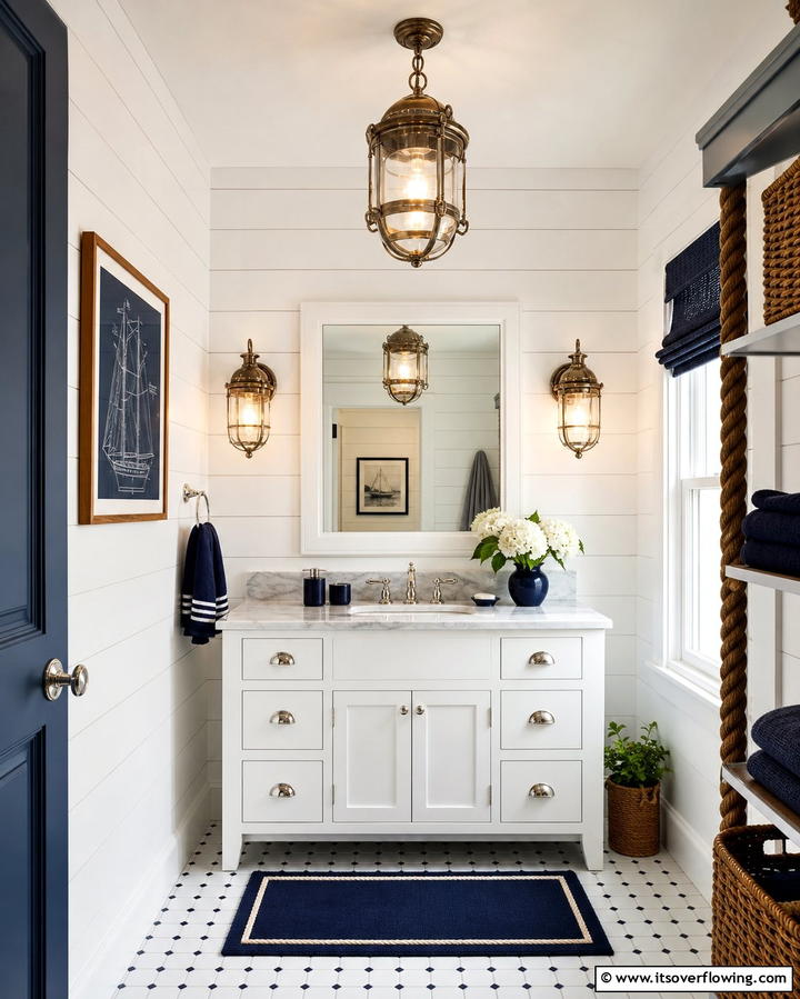 Nautical Lighting Fixtures - 25 Coastal Bathroom Ideas for a Serene Beach Retreat