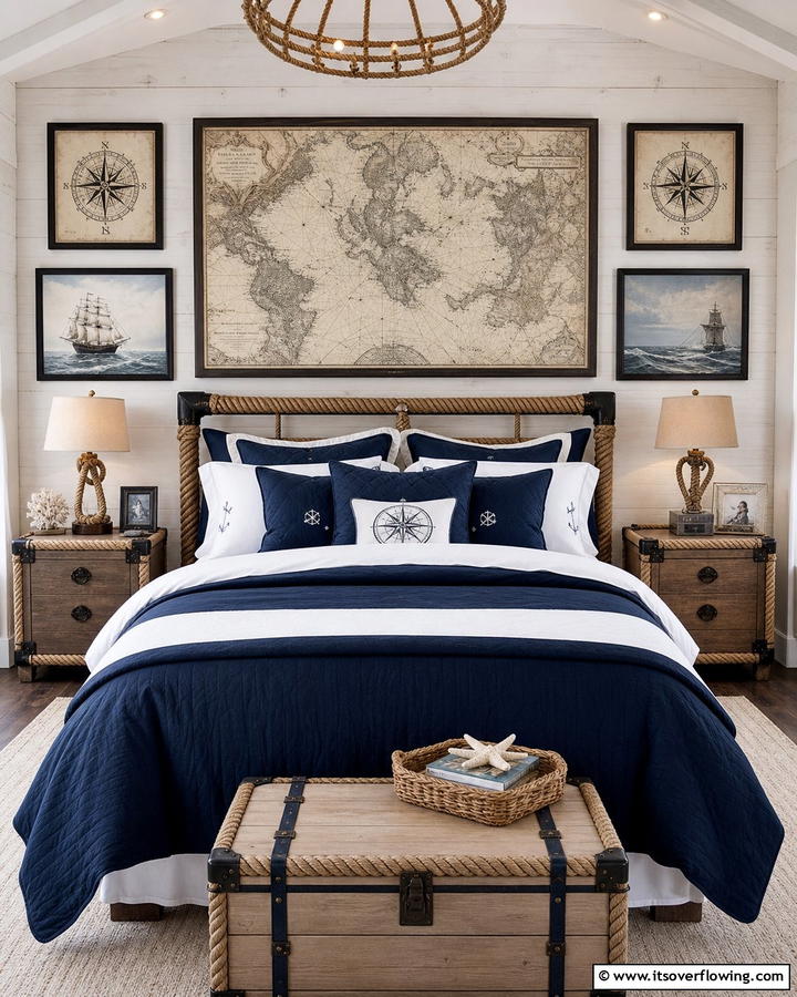 Nautical Navigation Wall Art - 21 Beach Themed Bedroom Ideas for a Coastal Escape at Home