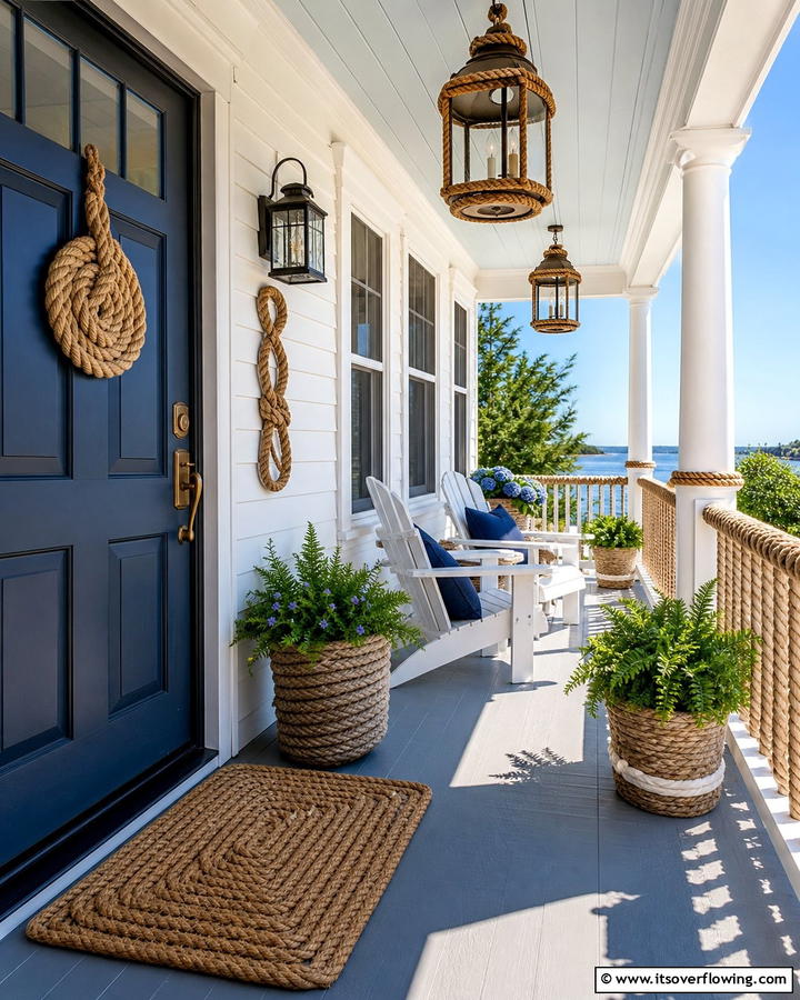 Nautical Rope Accents - 20 Small Cape Cod Front Porch Ideas for Charm
