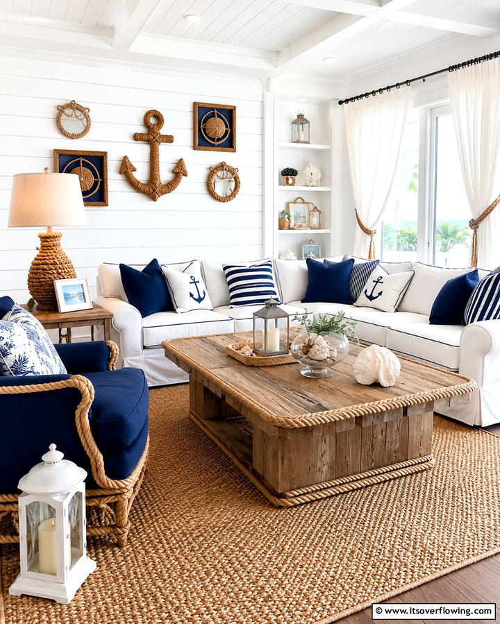 Nautical Rope Accents - 25 Beach House Living Room Ideas for a Coastal Vibe