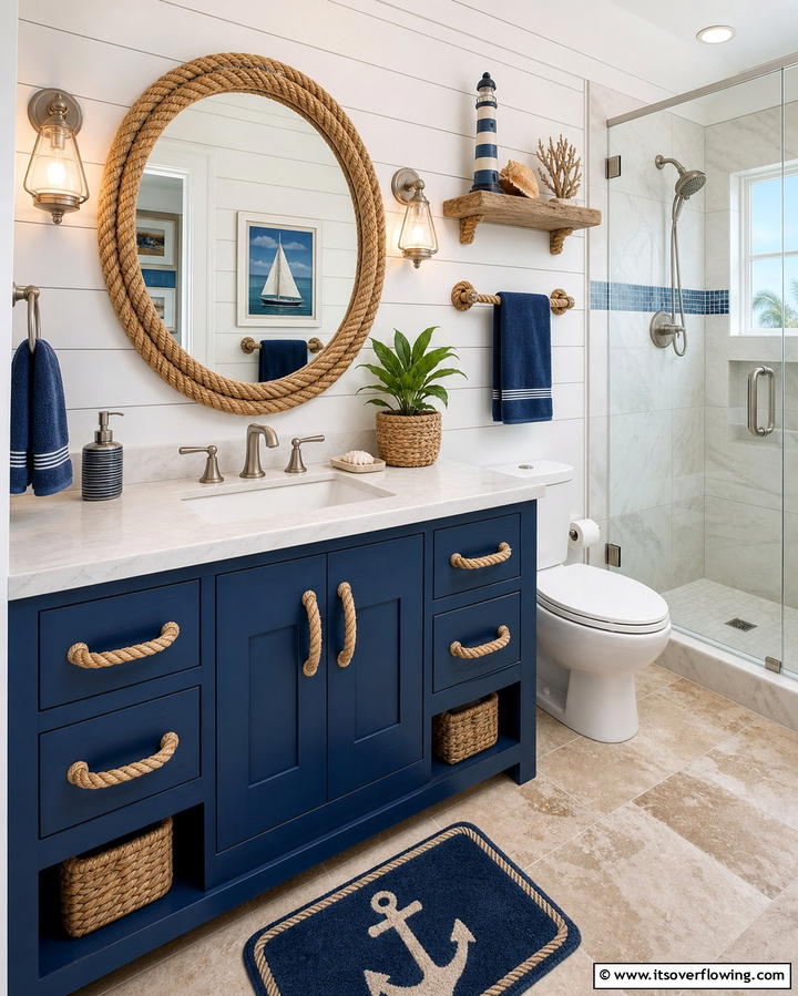 Nautical Rope Accents - 25 Coastal Bathroom Ideas for a Serene Beach Retreat