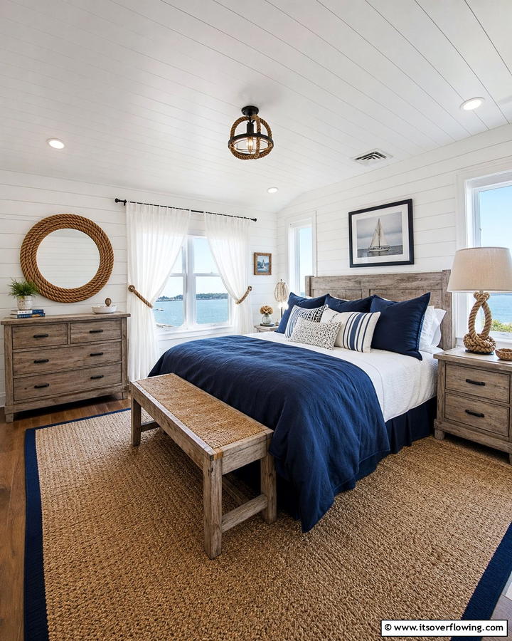 Nautical Rope Accents - 20 Charming Cape Cod Upstairs Bedroom Ideas