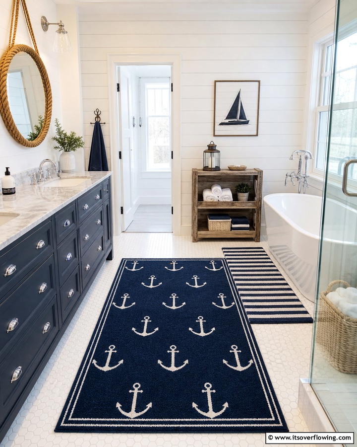 Nautical Rugs - 20 Nautical Bathroom Ideas for a Coastal Vibe