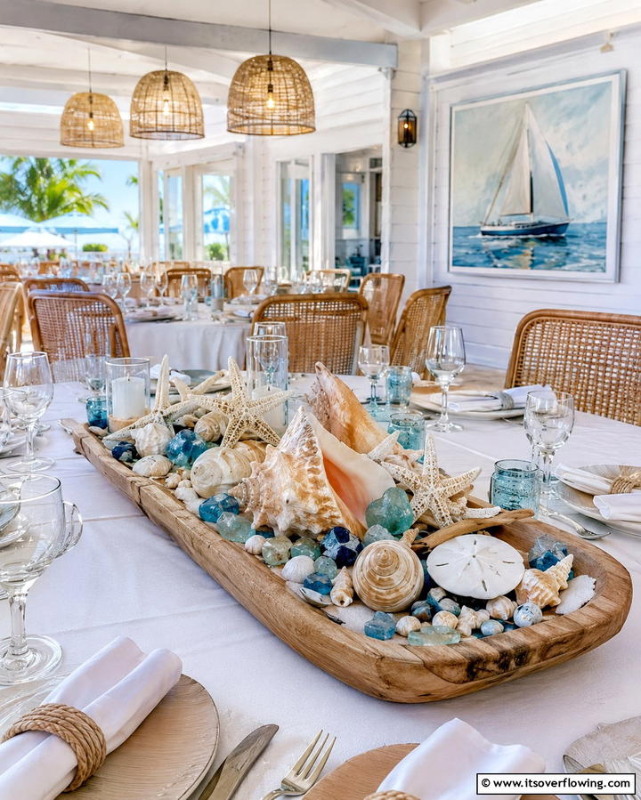 Nautical Seashell Display - 30 Unique Non-Floral Wedding Centerpiece Ideas