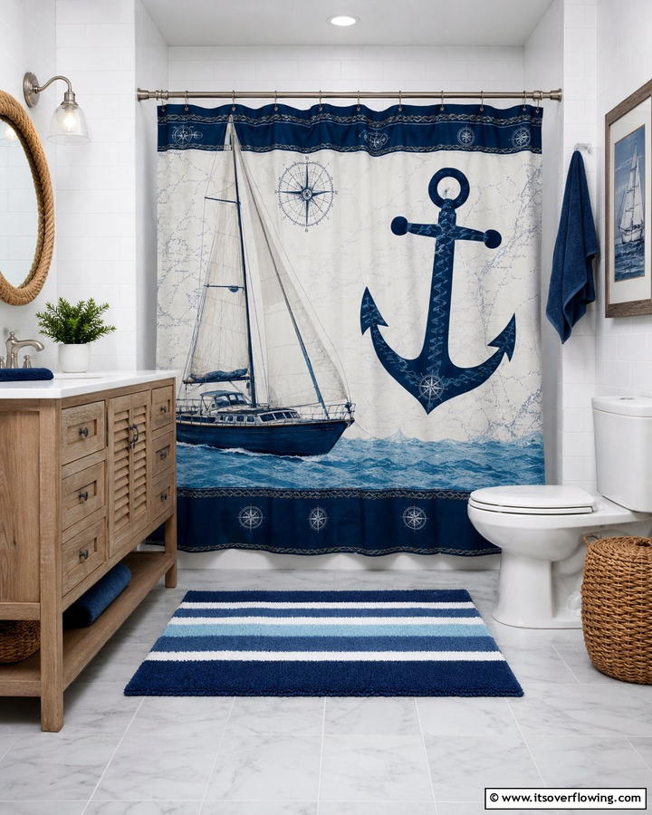 Nautical Shower Curtains - 20 Nautical Bathroom Ideas for a Coastal Vibe