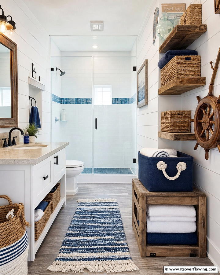 Nautical Storage Solutions - 20 Nautical Bathroom Ideas for a Coastal Vibe