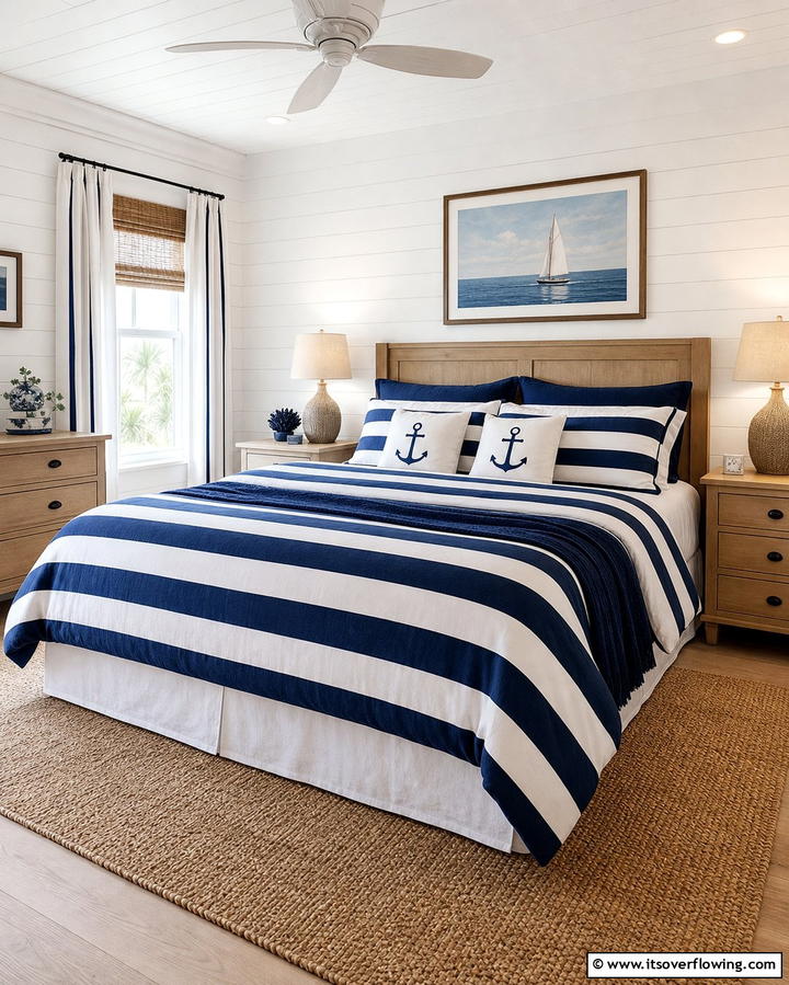 Nautical Striped Bedding - 25 Ocean-themed Bedroom Ideas for a Serene and Relaxing Space