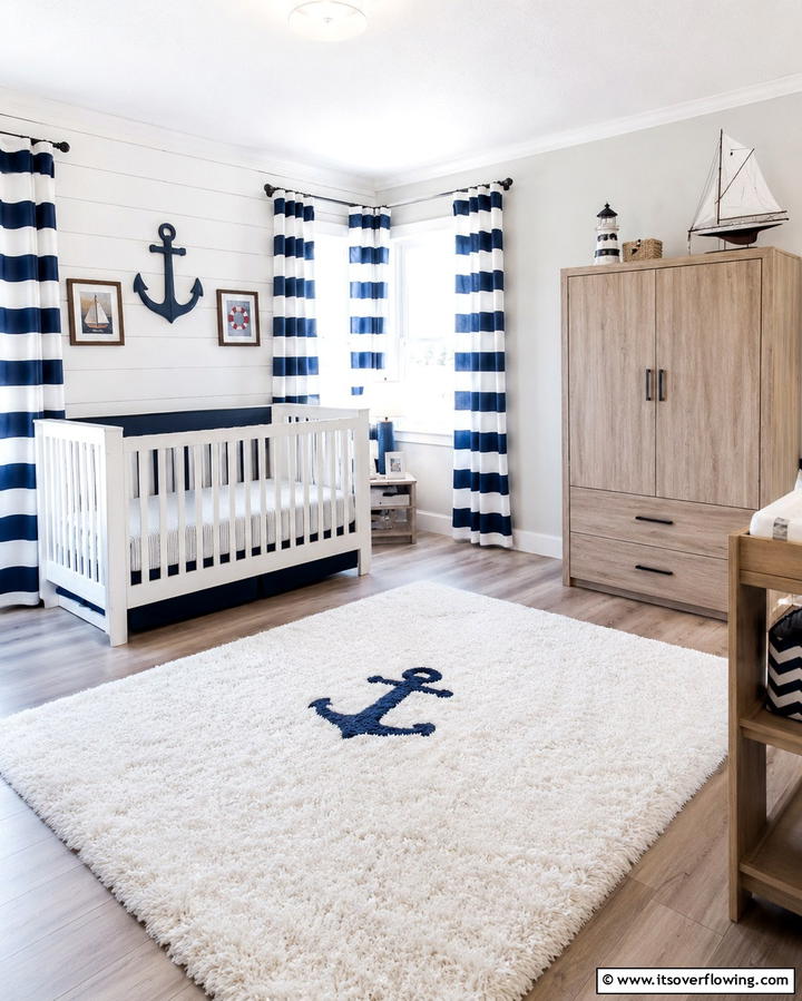 Nautical Striped Curtains - 25 Nautical Nursery Ideas for a Coastal Vibe