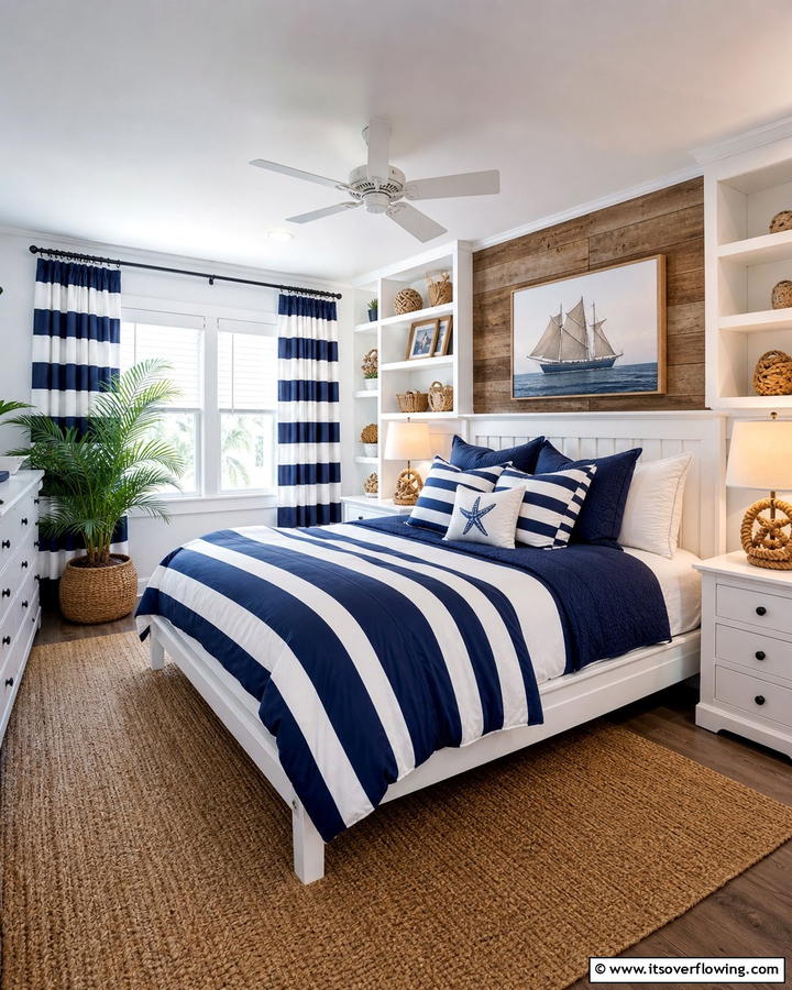 Nautical Stripes for a Coastal Vibe - 25 Blue and White Bedroom Ideas for a Calming Space