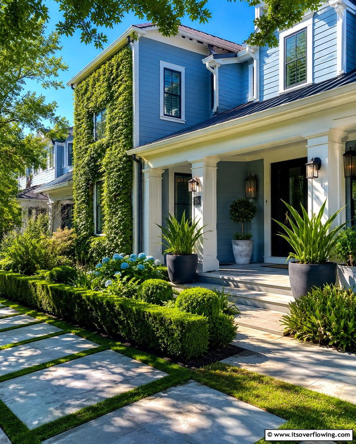 Nautical Style with Navy Blue Details - 25 Light Blue House Exterior Ideas for a Fresh Look