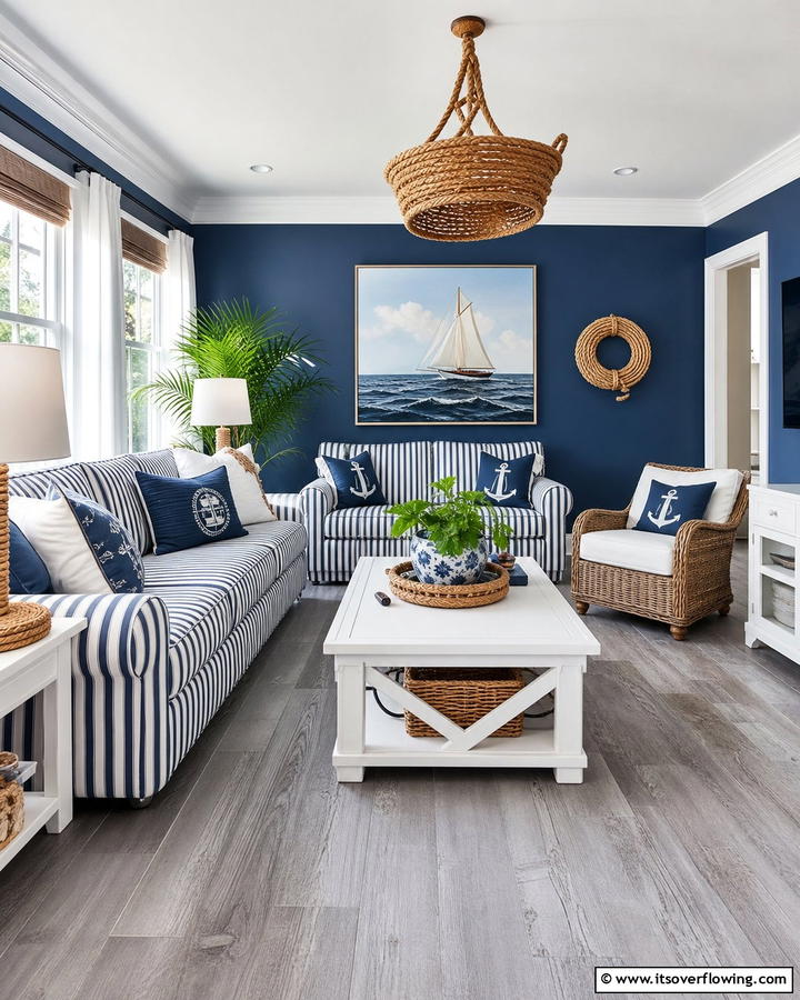 Nautical Themed Comfort - 20 Grey Floor Living Room with Blue Walls Ideas