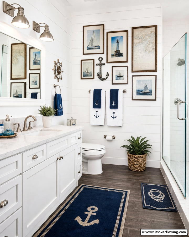 Nautical Wall Art - 20 Nautical Bathroom Ideas for a Coastal Vibe