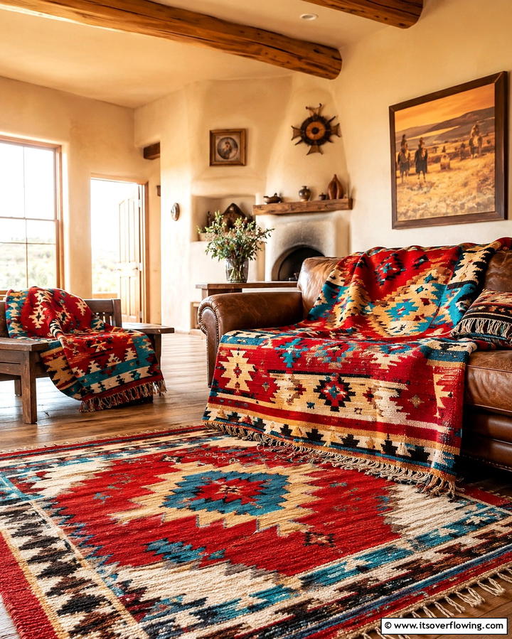 Navajo Inspired Blankets - 25 Southwest Living Room Ideas for a Cozy Vibe