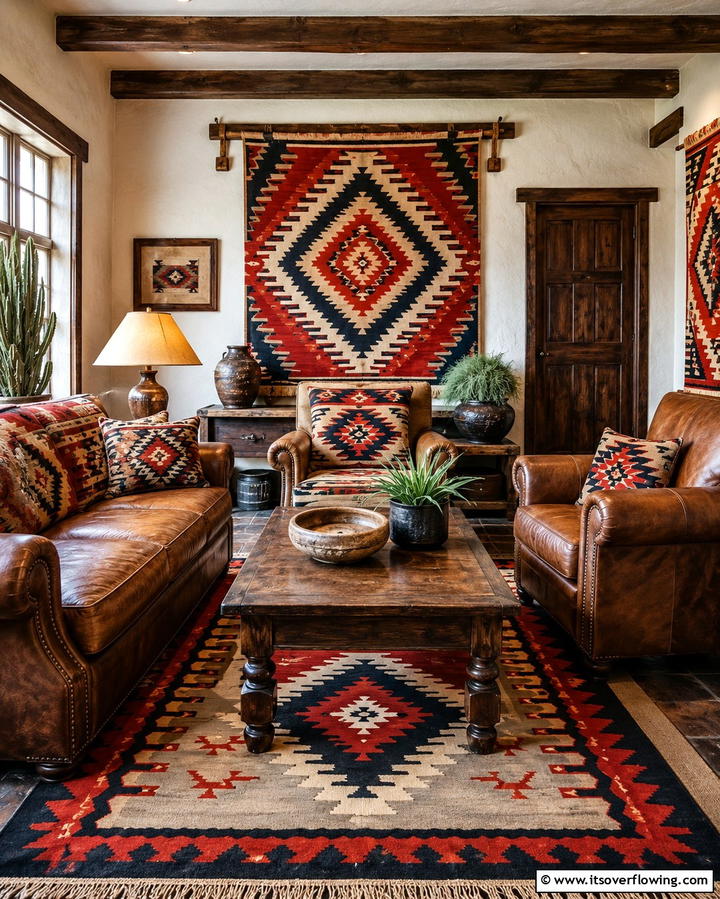 Navajo Inspired Textiles for Authenticity - 30 Warm Southwestern Living Room Decor Concepts