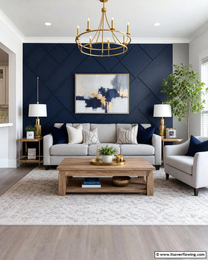Navy Accent Wall - 20 Navy Living Room Ideas for a Bold Statement