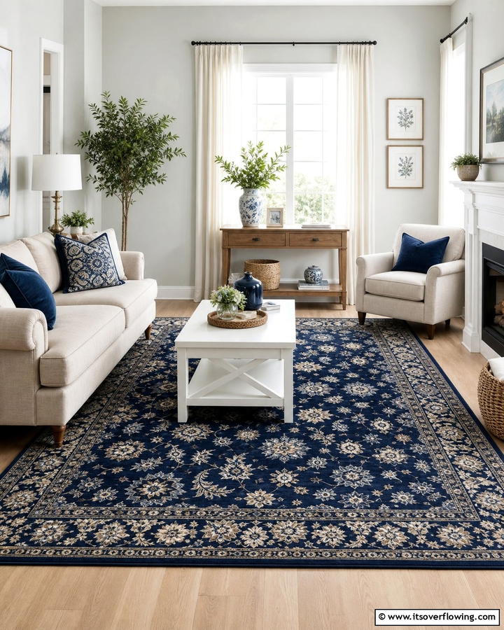 Navy Area Rug - 20 Navy Living Room Ideas for a Bold Statement