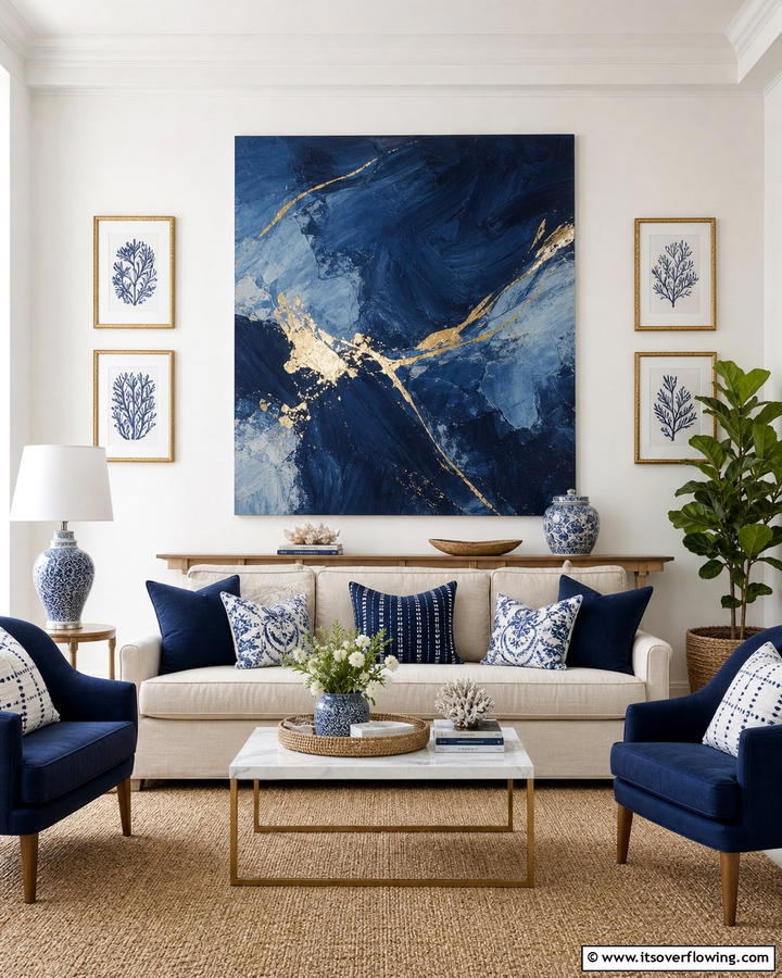 Navy Artwork - 20 Navy Living Room Ideas for a Bold Statement