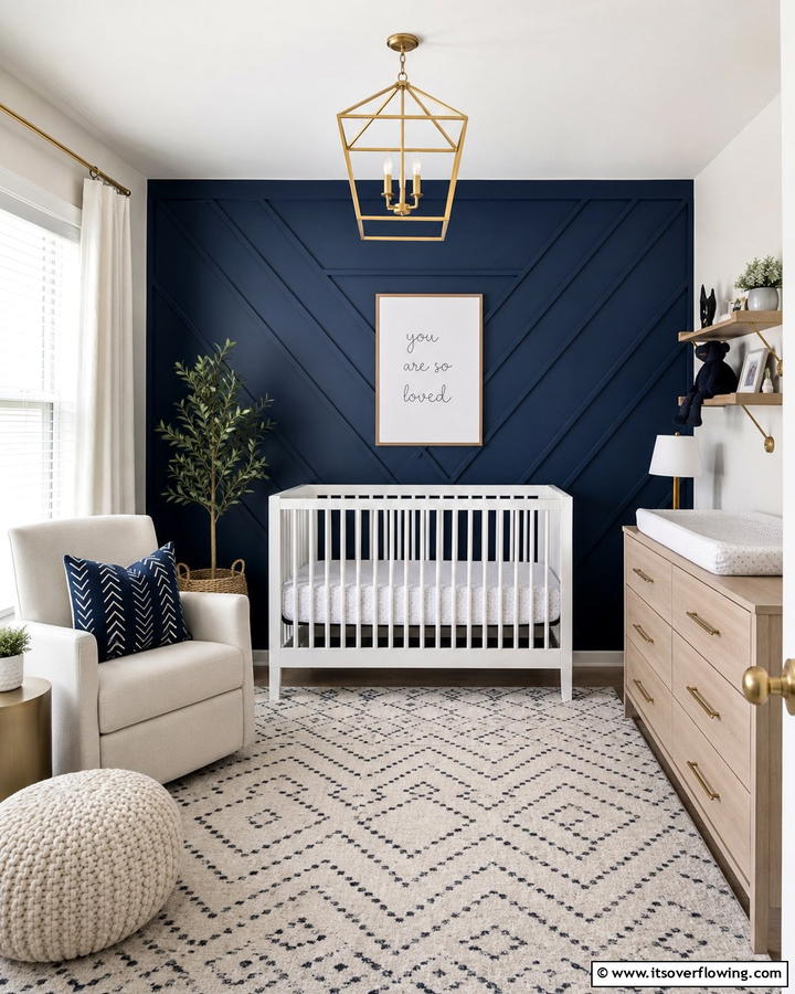 Navy Blue Accent Wall - 25 Blue Nursery Ideas for a Calming and Serene Baby Room