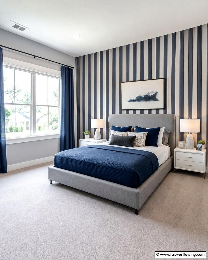 Navy Blue Accent Wall - 25 Navy Blue and Grey Bedroom Ideas for Modern Style