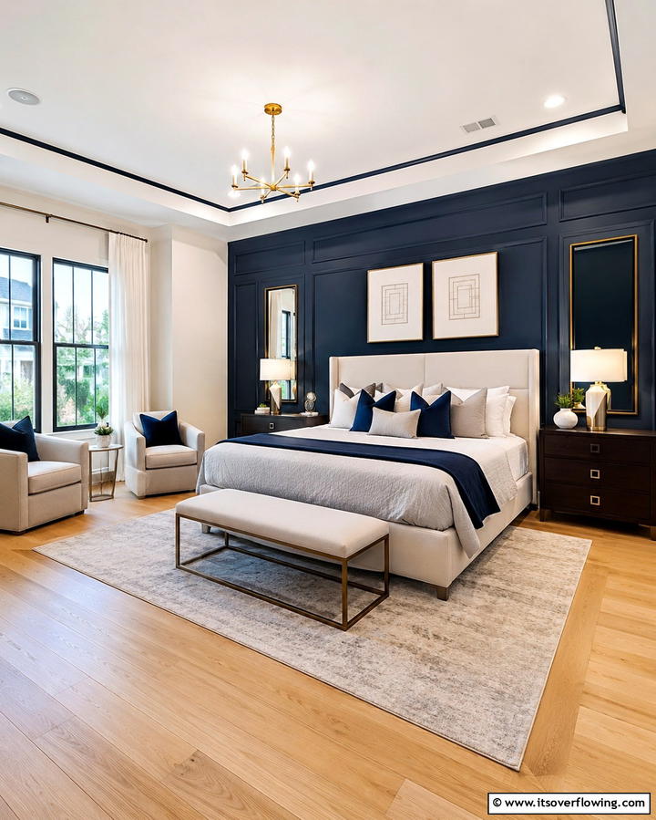 Navy Blue Accent Wall - 25 Navy Blue Bedroom Ideas for a Serene Retreat