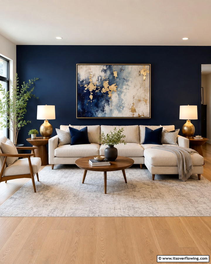 Navy Blue Accent Wall - 25 Navy Blue Living Room Ideas for a Cozy Retreat
