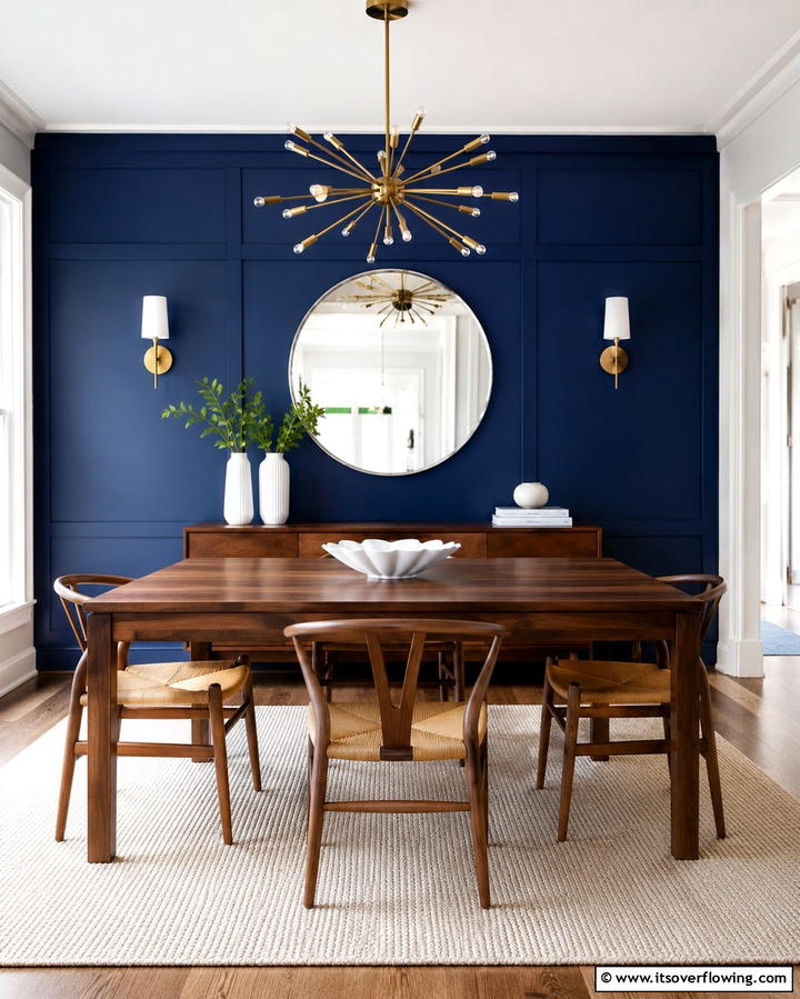 Navy Blue Accent WallOne - 25 Navy Blue Dining Room Ideas for Elegant Gatherings
