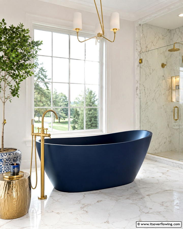 Navy Blue Accent Walls - 25 Navy Blue Bathroom Ideas for a Luxurious Look