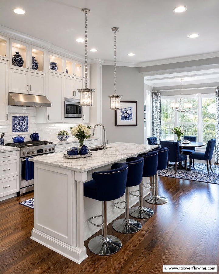 Navy Blue Accents - 21 Inviting Blue Kitchen Ideas for Coastal or Modern Themes