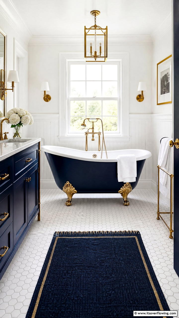 Navy Blue Bathtub with Gold Trim - 25 Blue and Gold Bathroom Ideas for a Luxurious Retreat