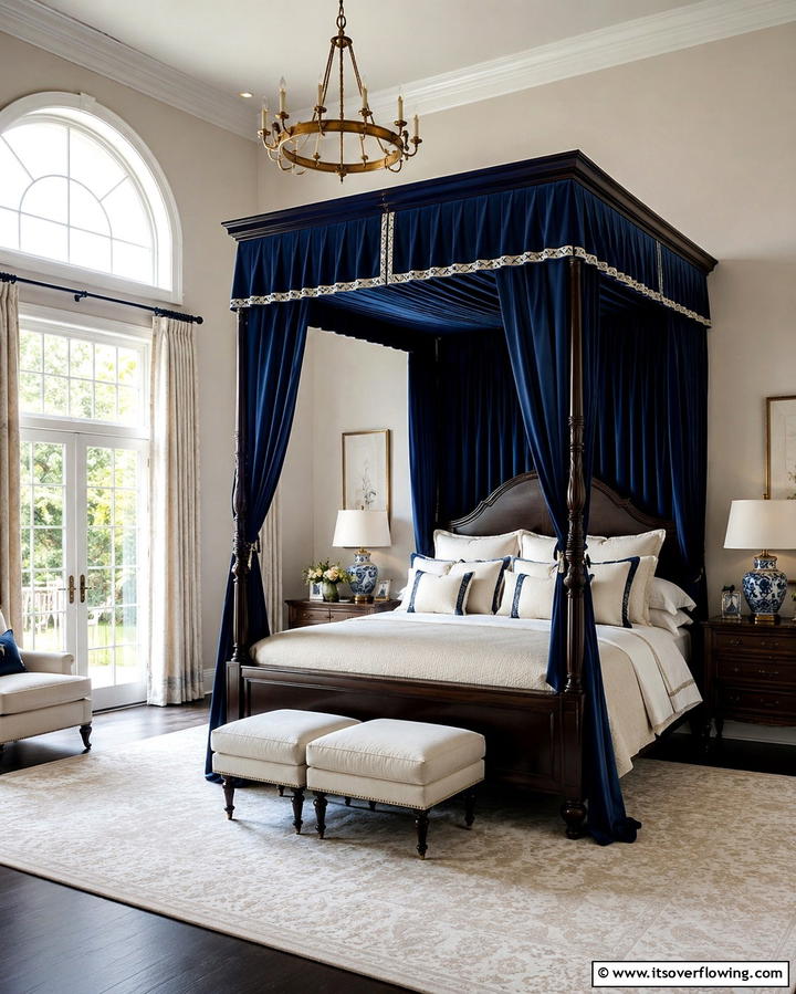 Navy Blue Bed Canopy - 25 Navy Blue Bedroom Ideas for a Serene Retreat
