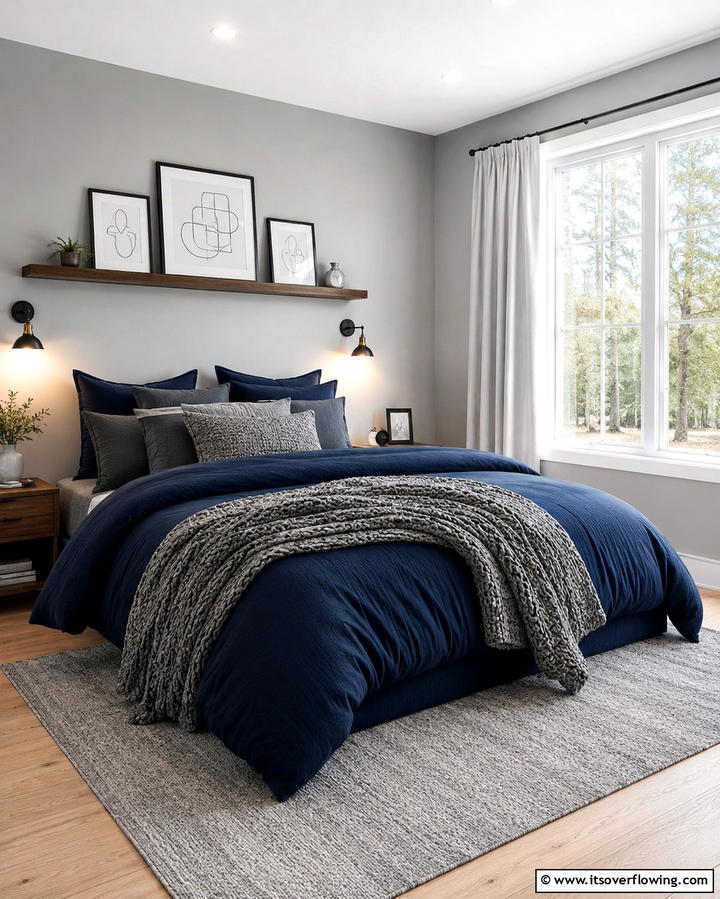 Navy Blue Bedding with Grey Accents - 25 Navy Blue and Grey Bedroom Ideas for Modern Style