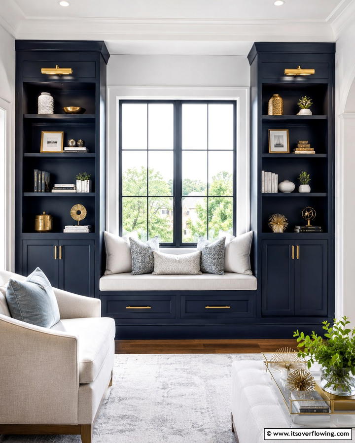 Navy Blue Bookshelves - 25 Navy Blue Living Room Ideas for a Cozy Retreat