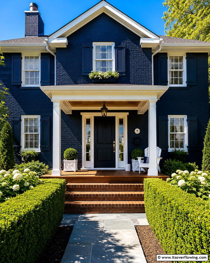 Navy Blue Brick Elegance - 25 Painted Brick Houses Ideas for a Fresh Look