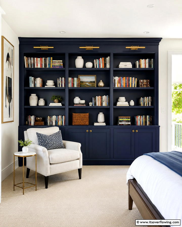Navy Blue Built In Shelving - 25 Navy Blue Bedroom Ideas for a Serene Retreat