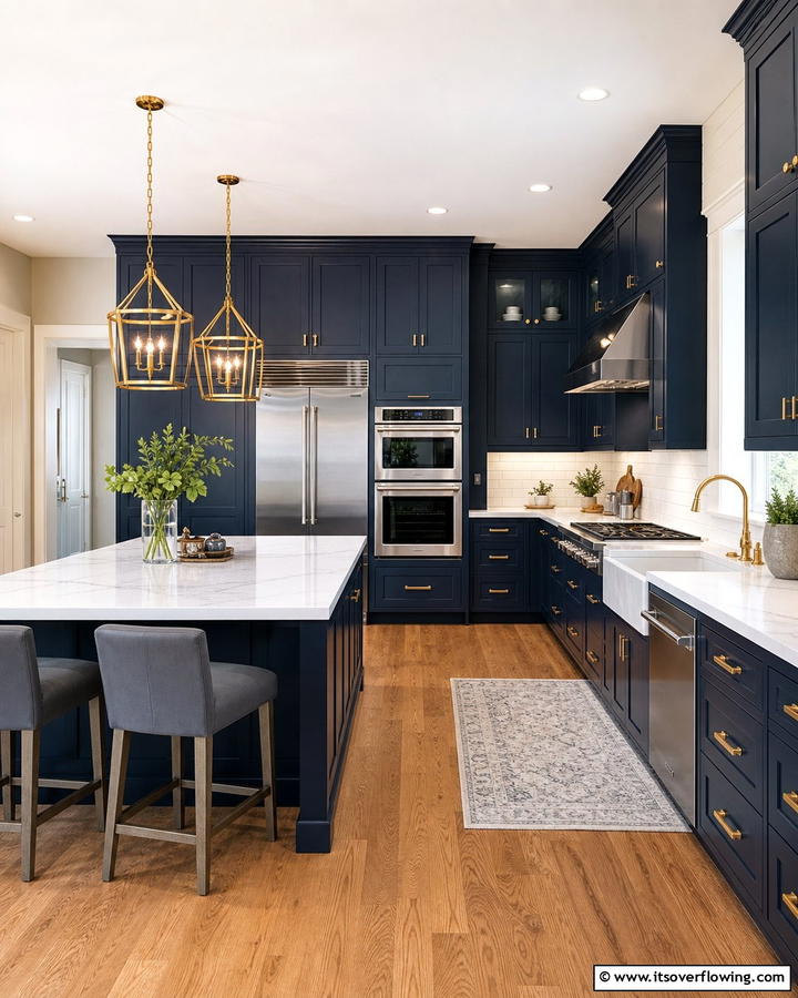 Navy Blue Cabinets with Gold Pulls - 25 Blue Kitchen Cabinets With Gold Hardware for a Luxe Look