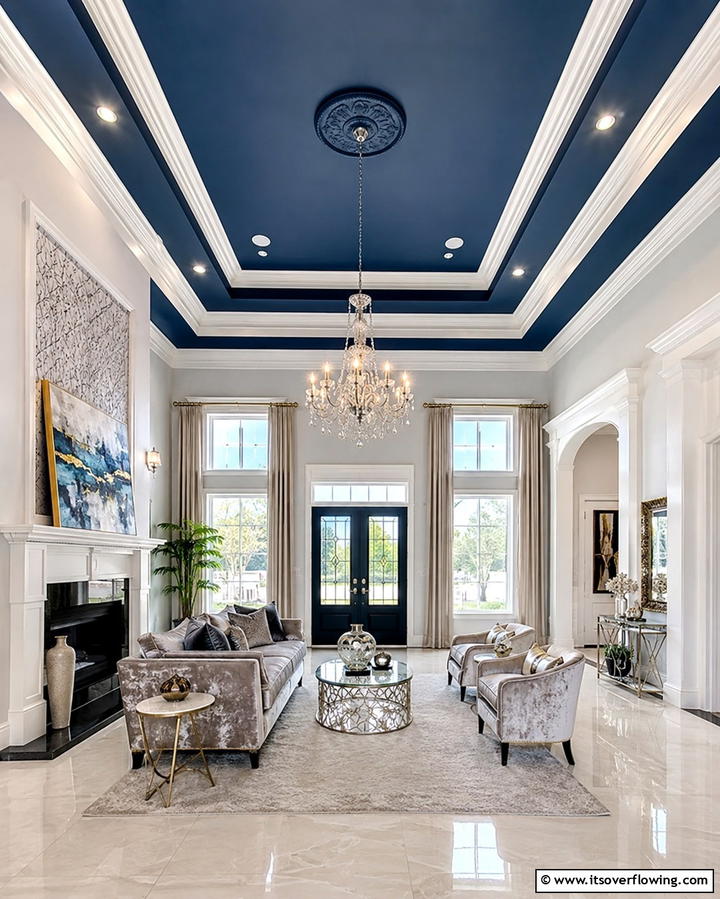 Navy Blue Ceiling - 25 Navy Blue Living Room Ideas for a Cozy Retreat